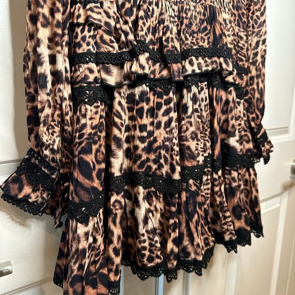 ALLSAINTS - NWT- Zora Evita Lace Trim Printed Dress Leopard Mini | 12 - Picture 6 of 15